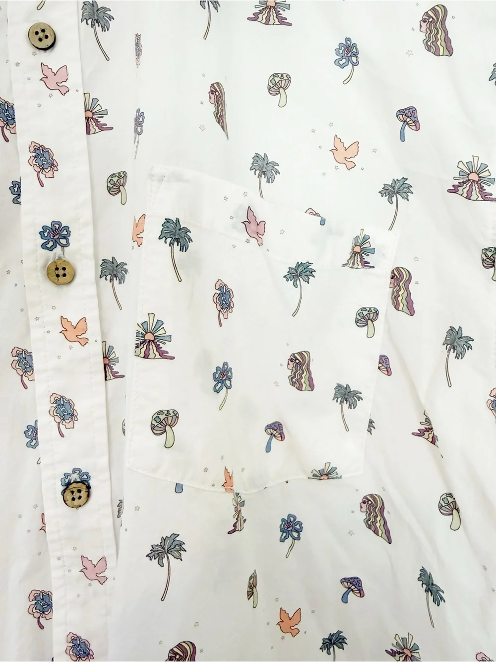 Marine Layer Trippy Icon Casual Button Down Shirt Soft White size XX Large